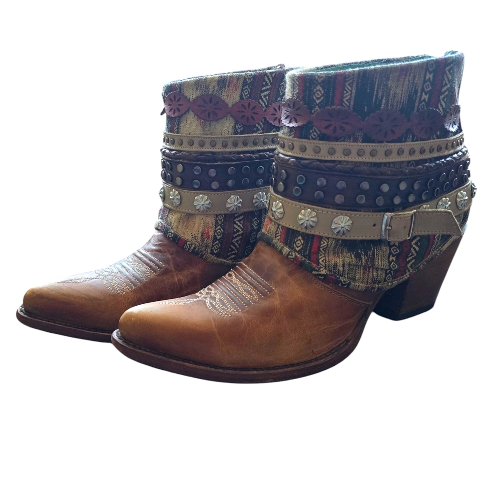Women's Corral Honey Studded Woven Harness Booties Sz 9.5